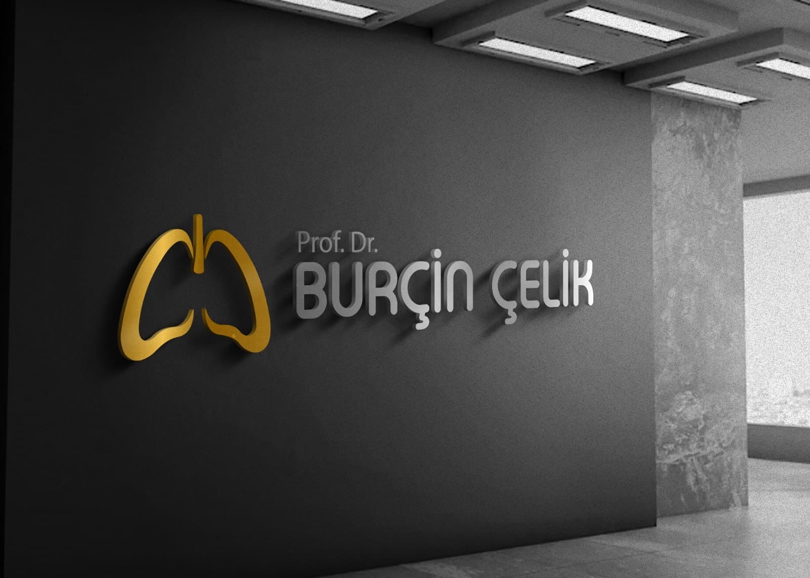 Akciğer simgeli Prof. Dr. Burçin Çelik logosu, duvar uygulaması
